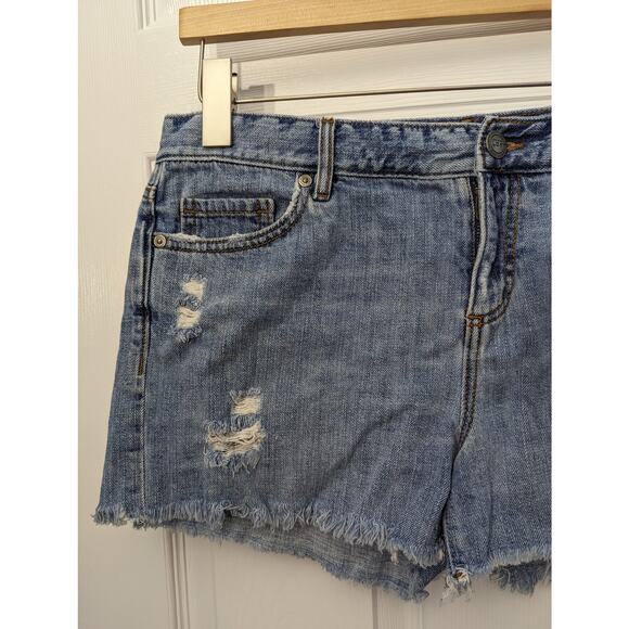 Ann Taylor LOFT Shorts Size 10 Denim Cut Off Embroidered Upcycled - Picture 8 of 9